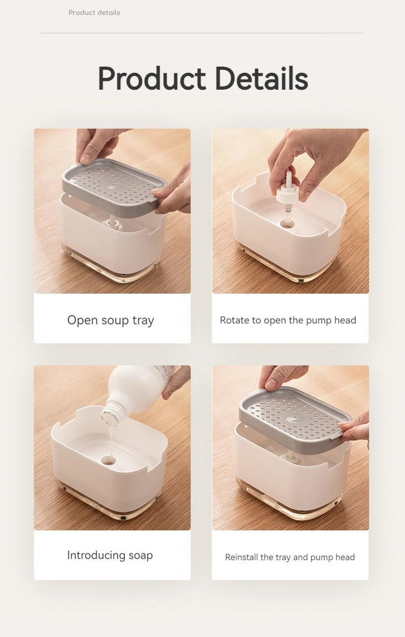 Soap Dispenser With Sponge Holder Cleaning Liquid Pump Dispenser