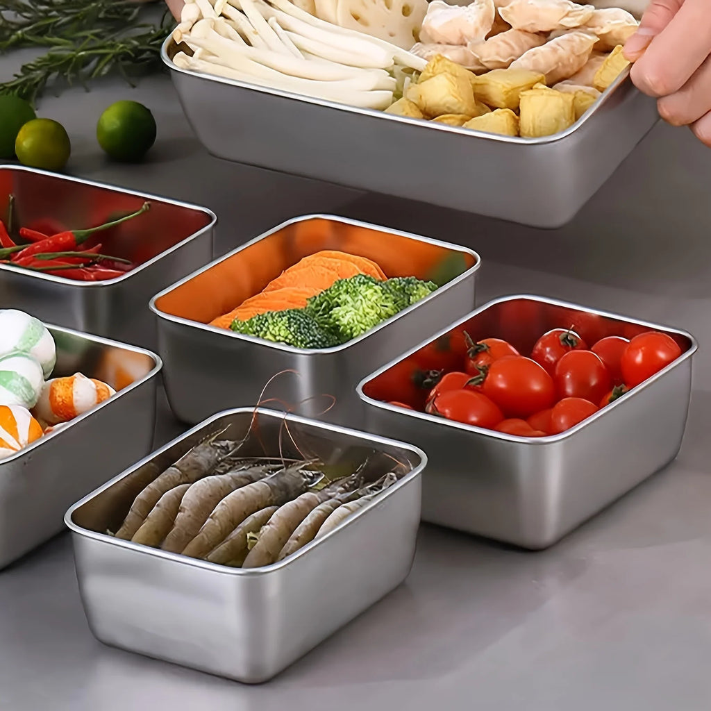 Set de 6 Recipientes de Acero Inoxidable con Tapa - Herméticos y Apilables