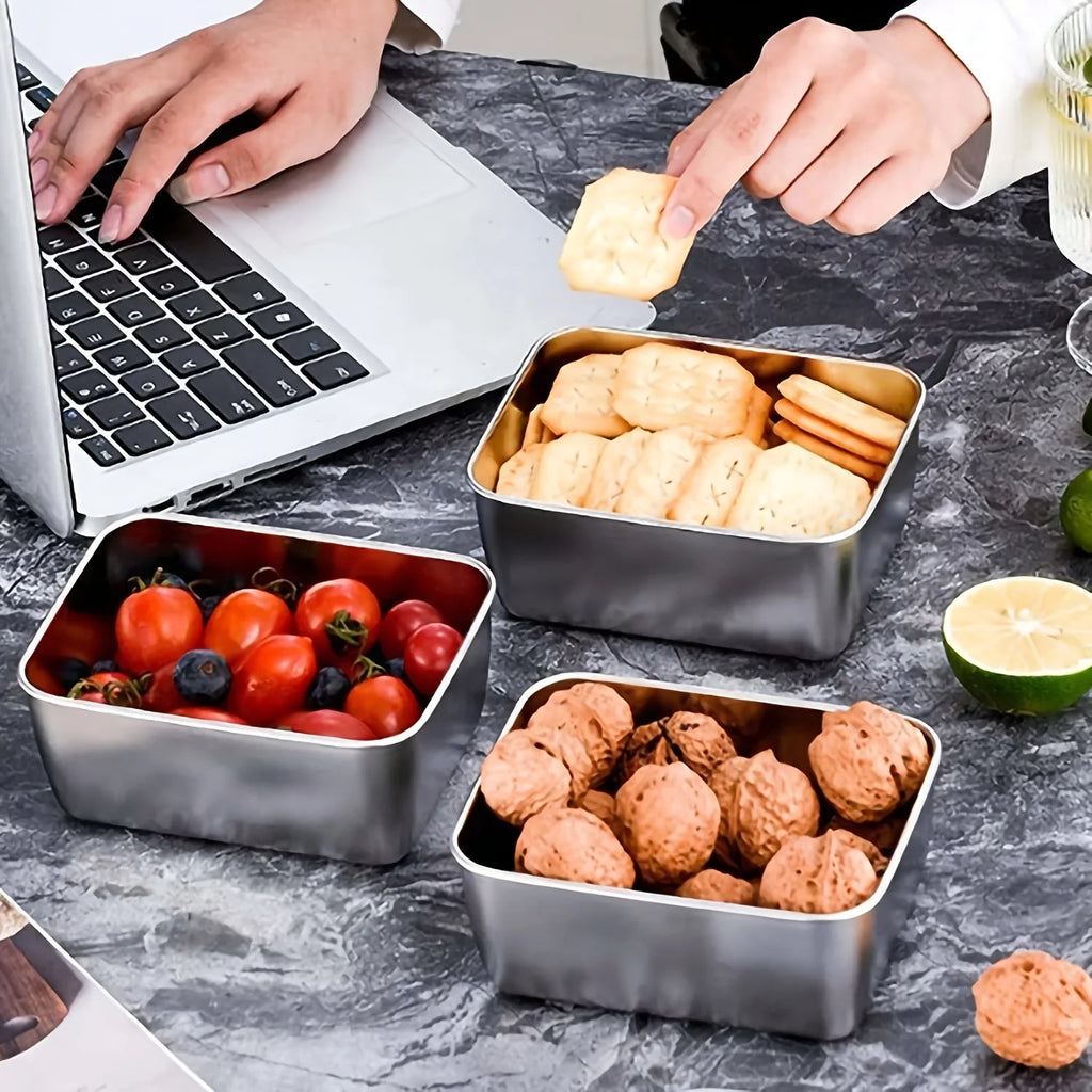 Set de 6 Recipientes de Acero Inoxidable con Tapa - Herméticos y Apilables