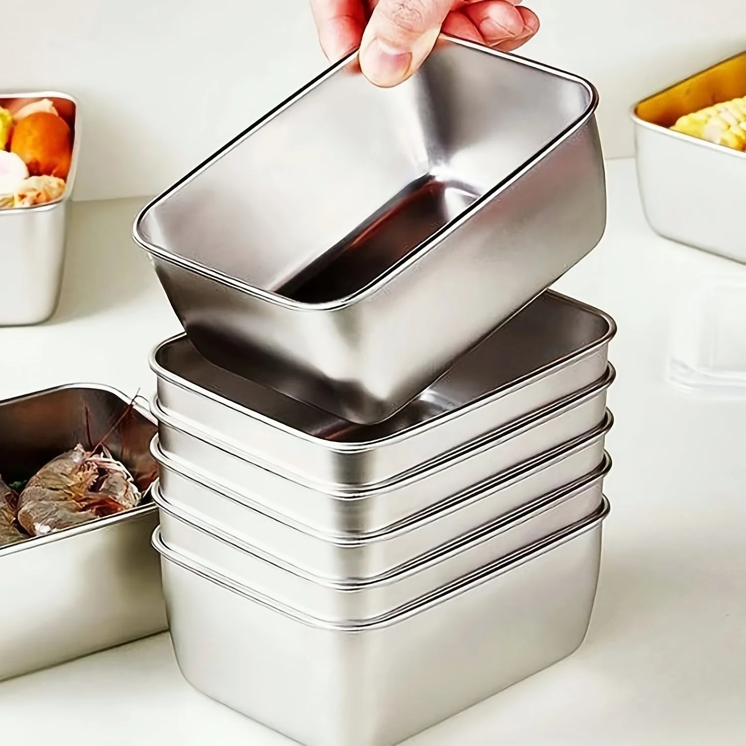 Set de 6 Recipientes de Acero Inoxidable con Tapa - Herméticos y Apilables