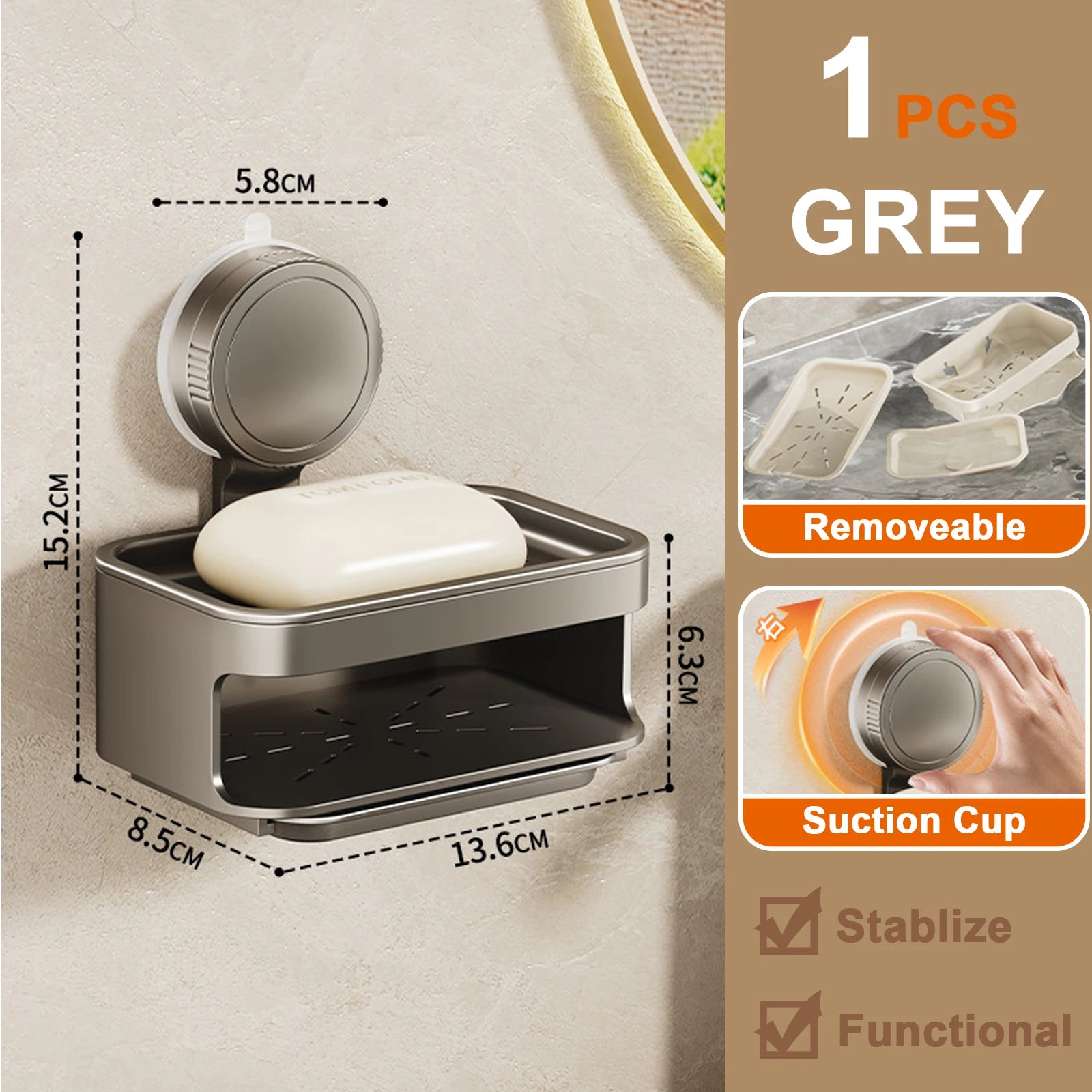 Wall Soap Dish Suction Cup for Bathroom Kitchen